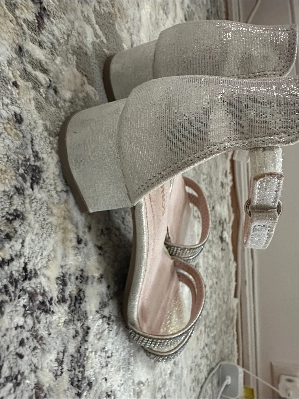 Sonoma Girls 13 silver Iridescent Rhinestone Ankle-Strap Block Heels